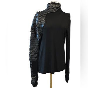 Gracia Faux Leather Accent Black Spandex Turtleneck (L)